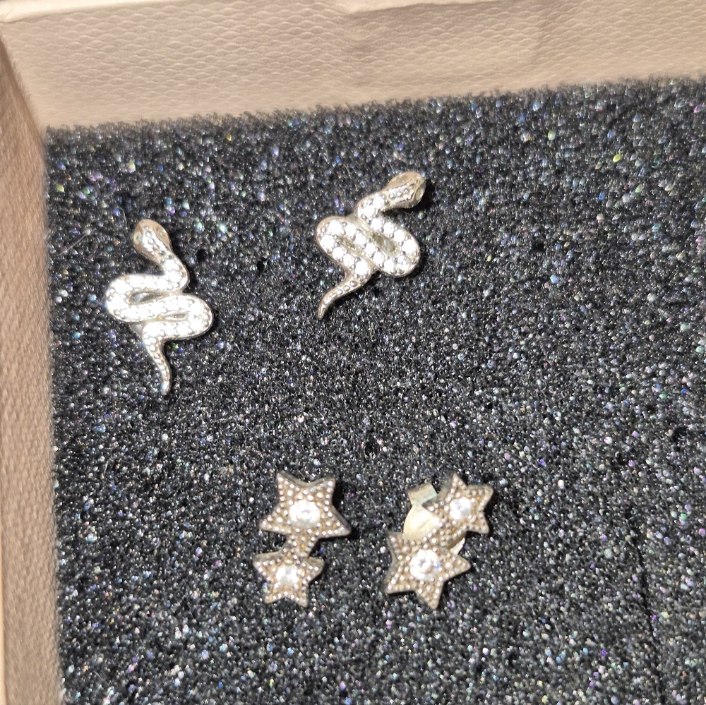 Sterling Silver Snake and Star Earrings
